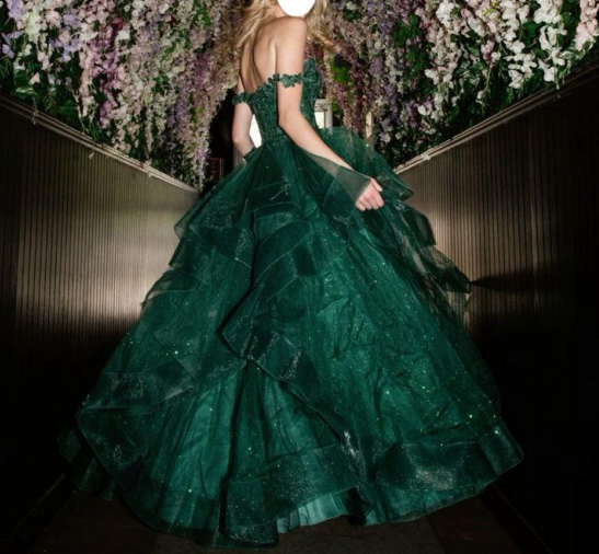 Dark Green A Line V Neck Tulle Sequin Lace Long Prom Dress,Dark Green Formal Prom Dress ED01306