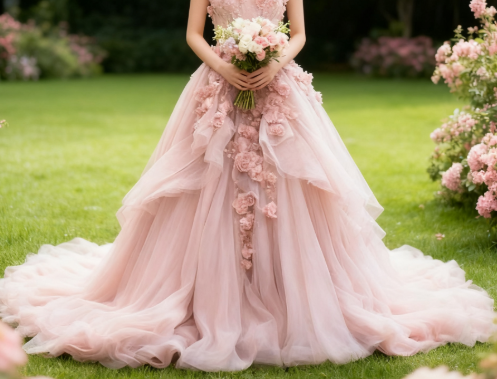 Pink Vintage A-line Sweetheart Lace Tulle Long Evening Gown Applique Wedding Dress ED01364