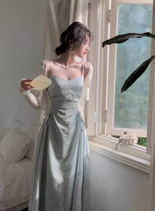 Jupe longue plissée en satin de style chinois, nouvelle collection, taille douce et tempérament, ED0136