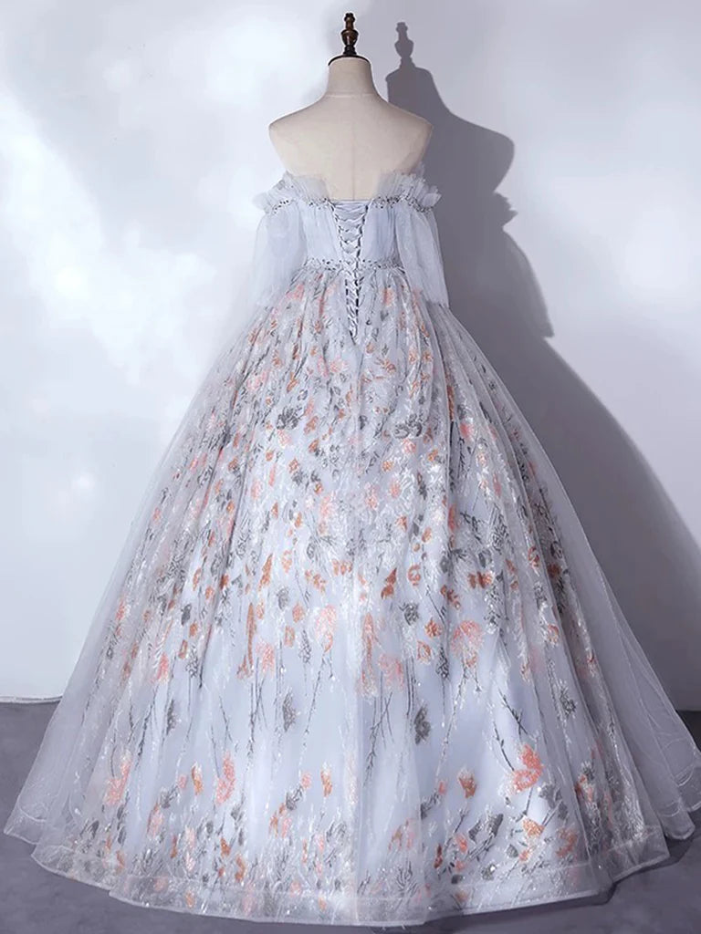 A-Line Tulle Sequin Lace Long Prom Dress, Lace Long Formal Dress ED01400