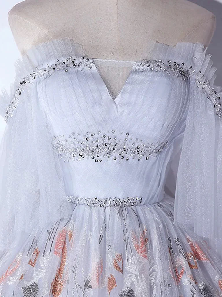 A-Line Tulle Sequin Lace Long Prom Dress, Lace Long Formal Dress ED01400