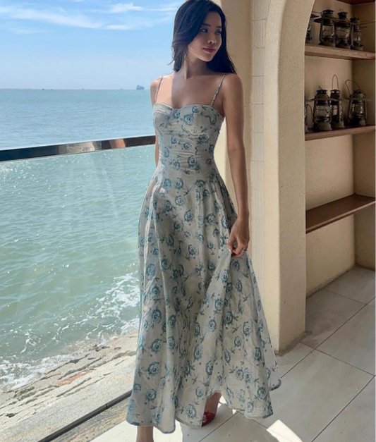 Teal Sweetheart Floral Slip Dress ED01401