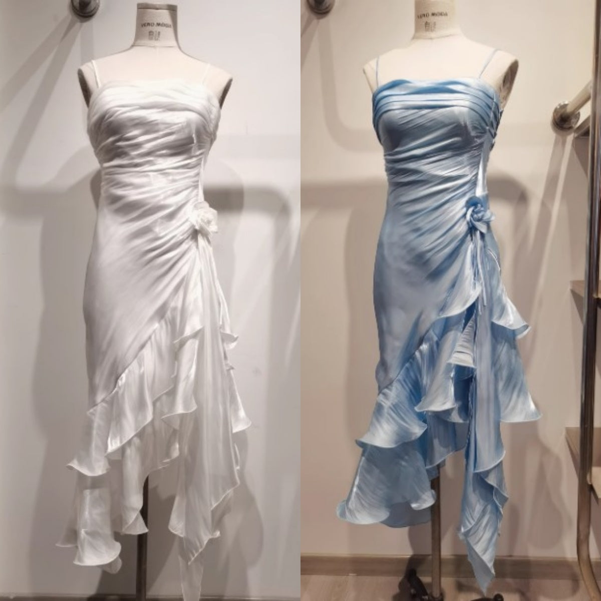 Vintage Spaghetti Straps Chiffon Satin Ruffled Prom Dresses Fairytale Party Dresses ED01410