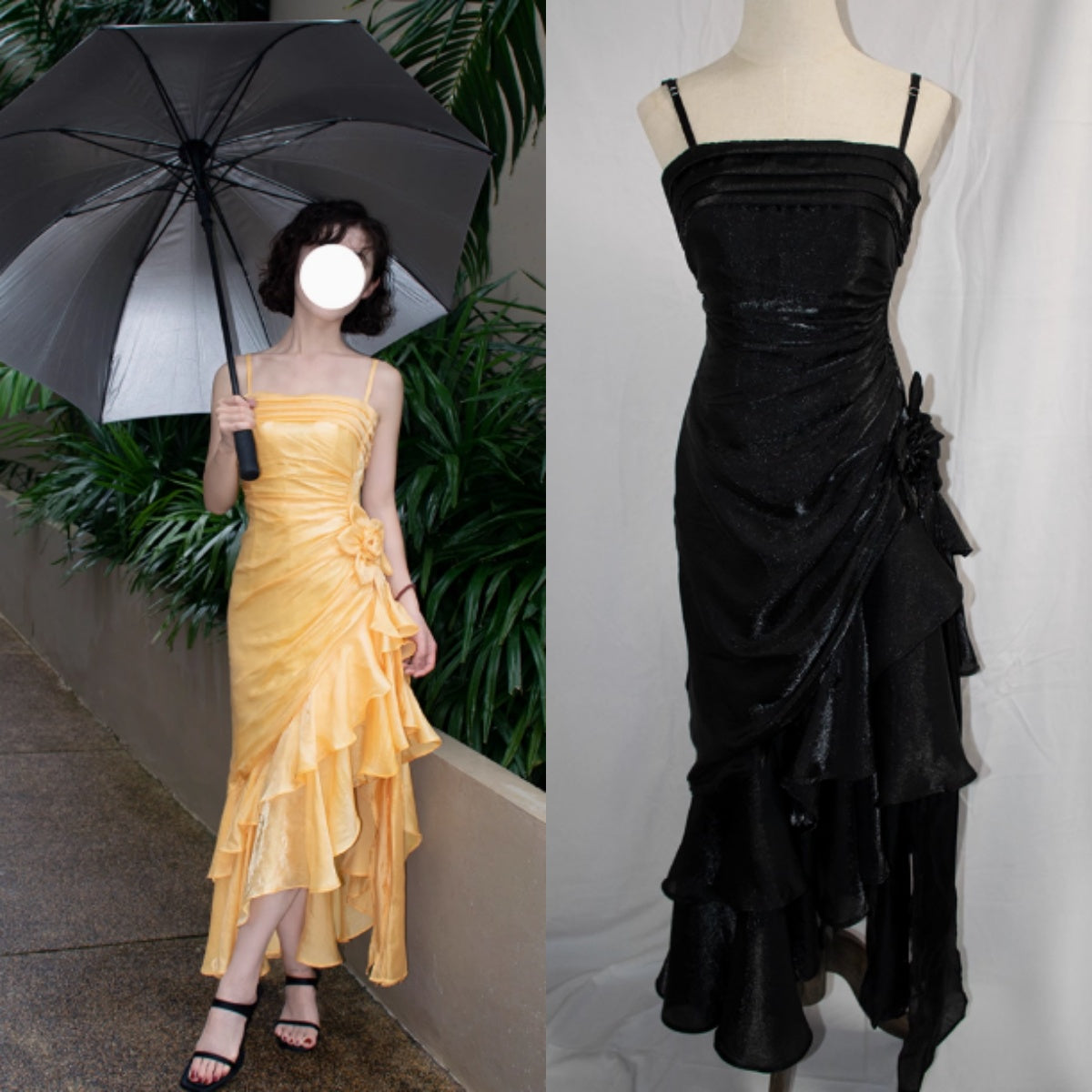 Vintage Spaghetti Straps Chiffon Satin Ruffled Prom Dresses Fairytale Party Dresses ED01410