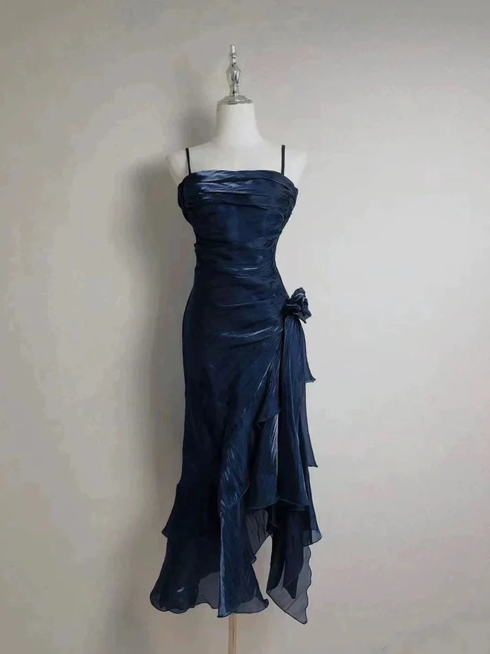 Vintage Spaghetti Straps Chiffon Satin Ruffled Prom Dresses Fairytale Party Dresses ED01410