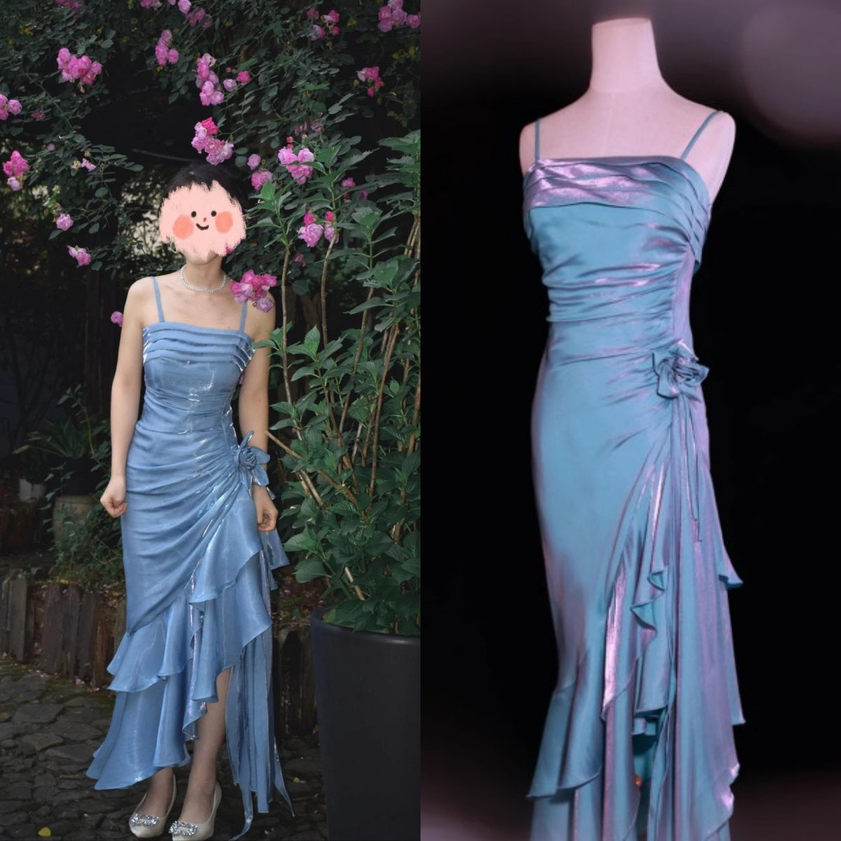 Vintage Spaghetti Straps Chiffon Satin Ruffled Prom Dresses Fairytale Party Dresses ED01410