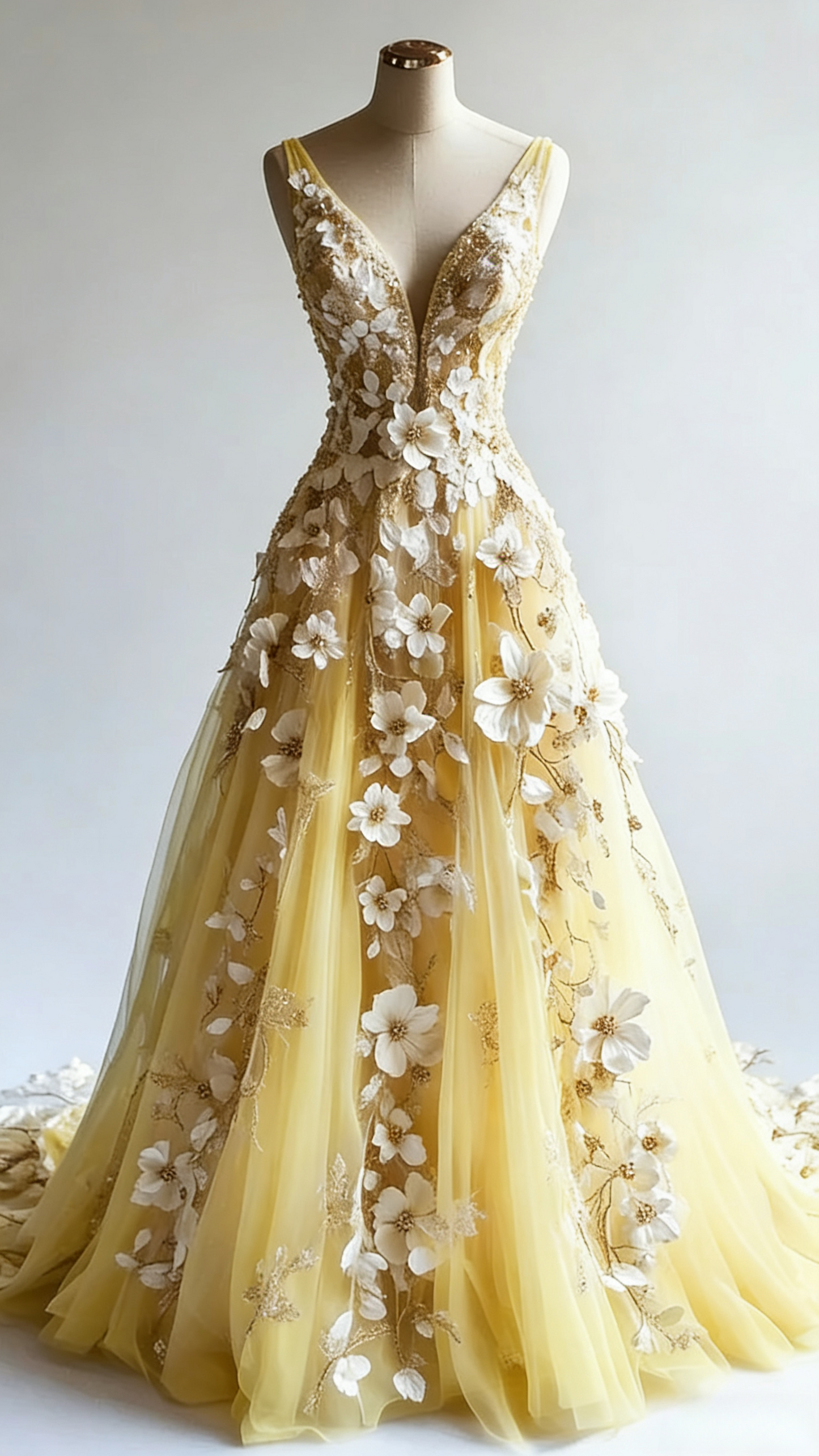 Robe de mariée rétro trapèze à col en V en tulle avec appliques 3D et perles simples, robe de soirée ED01411