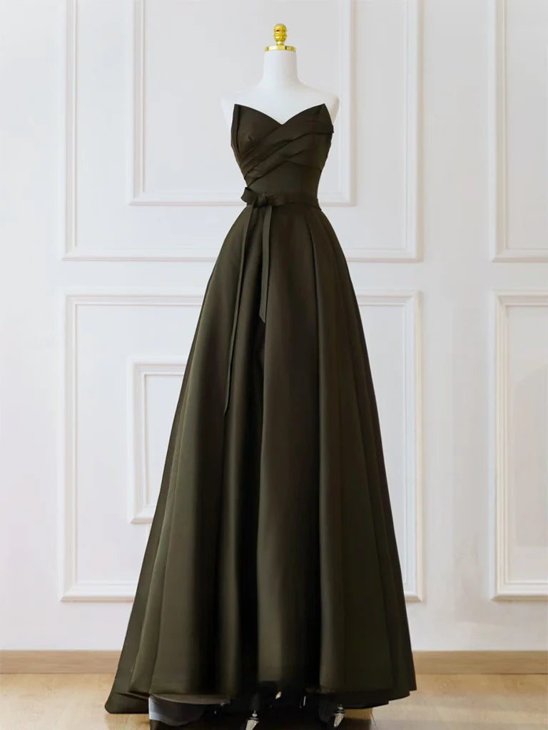 A-Line V Neck Satin Olive Green Long Prom Dress, Olive Green Long Form EvaFashionDress A-Line V Neck Satin Olive Green Long Prom Dress, Olive Green Long Form EvaFashionDress