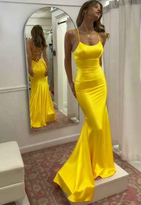 Cute Mermaid Scoop Neck Pink Satin Long Prom Dress ED01507