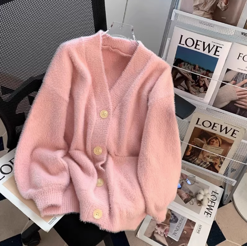 Lazy college style, furry cardigan sweater coat ED0150