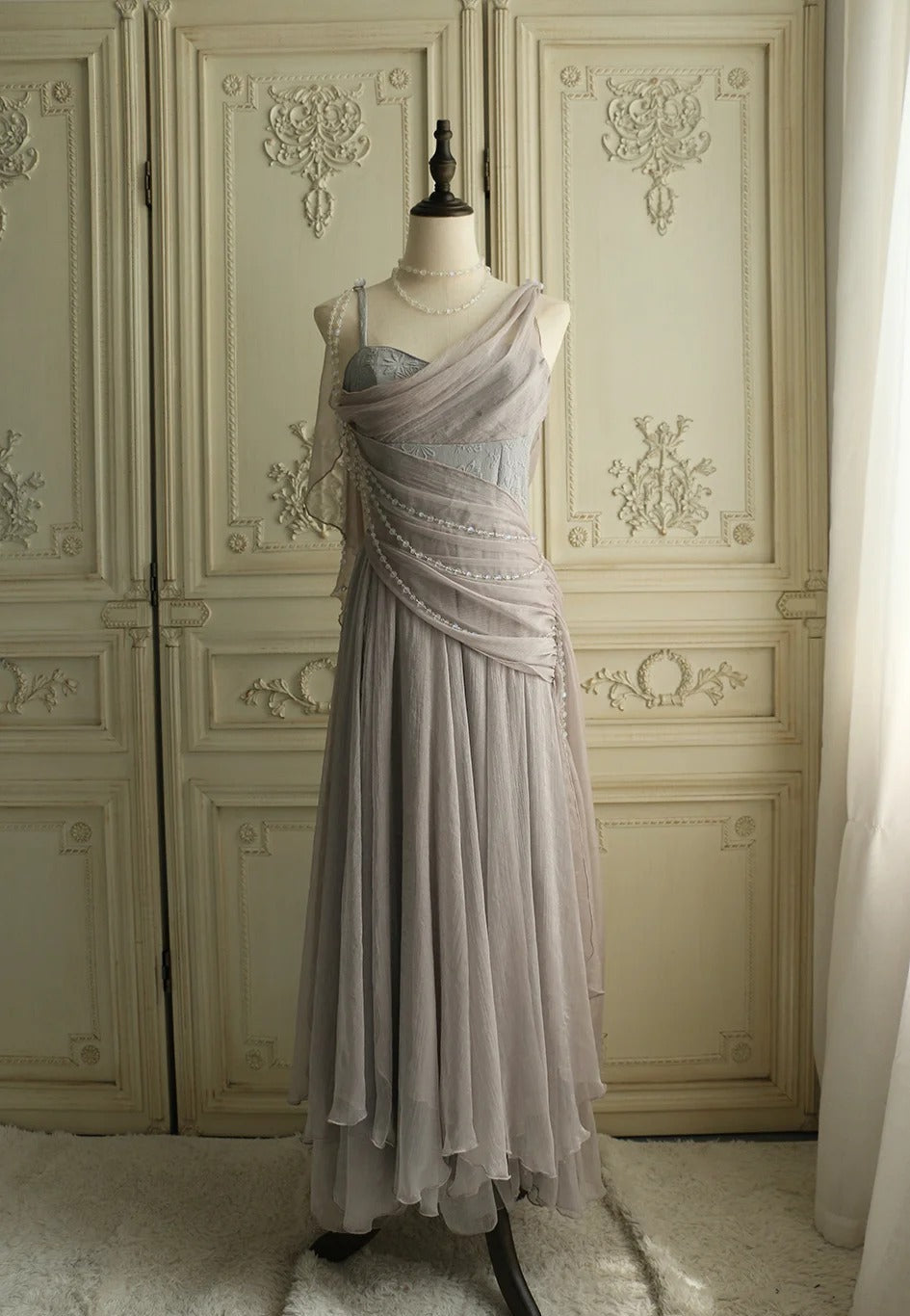 Affordable Prom Dresses Under $180||Lovely Pink 🩷Chiffon Prom Dress Princess Pearls Spaghetti Straps Evening Dresses ED01517