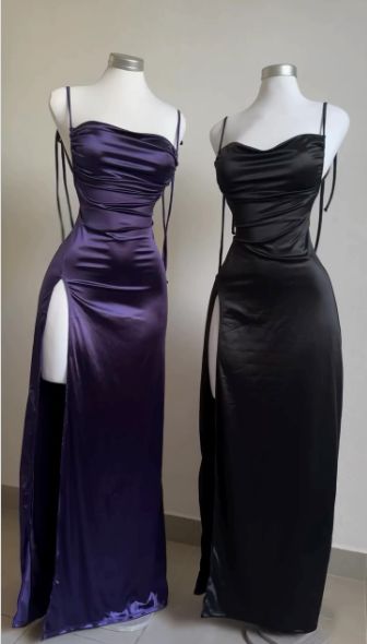Navy Blue /Black Spaghetti Strap Bodycon Satin Elegant Prom Dress Backless Party Dress