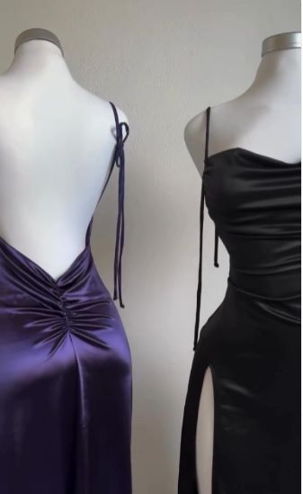 Navy Blue /Black Spaghetti Strap Bodycon Satin Elegant Prom Dress Backless Party Dress
