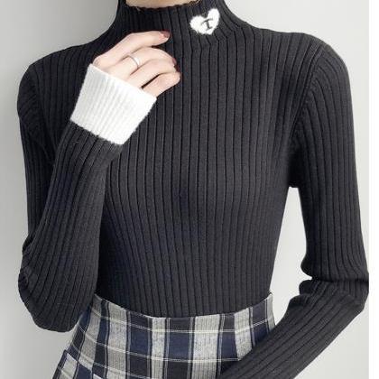 Crew Neck Long Sleeves Slim Fit Pullover Sweater ED0153