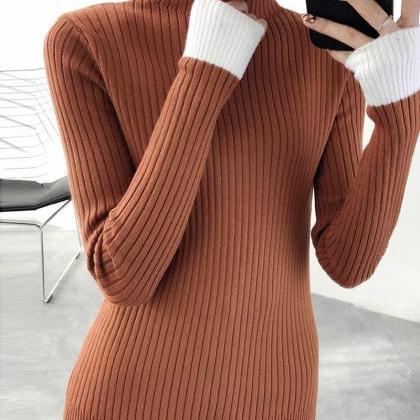 Crew Neck Long Sleeves Slim Fit Pullover Sweater ED0153