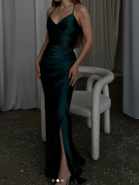 Elegant Dark Green Mermaid Spaghetti Strap Satin Long Prom Dress ED01542