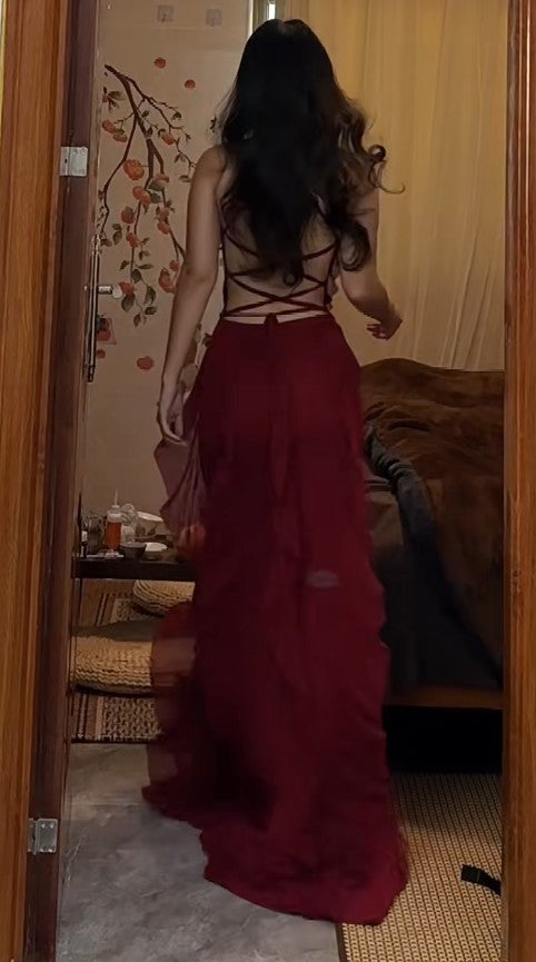 A-Line Spaghetti Straps Chiffon Long Prom Dress Formal Evening Dress ED01543