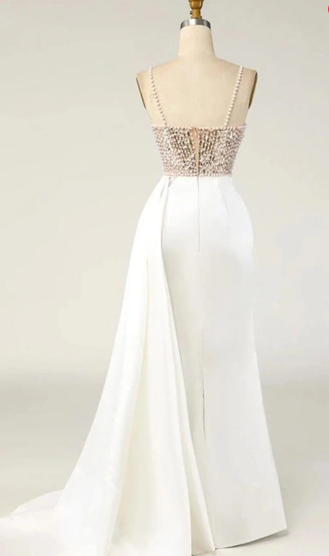 Mermaid Satin Spaghetti strap Sweetheart Sequined Beaded Long Prom Dress Gorgeous Evening Dress ED01545