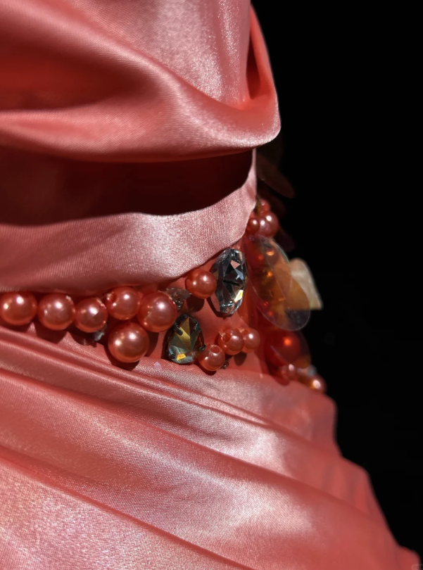 Bright Orange Mermaid V-Neck Satin Beaded Long Prom Dress Sequined Evening Gown ED01582