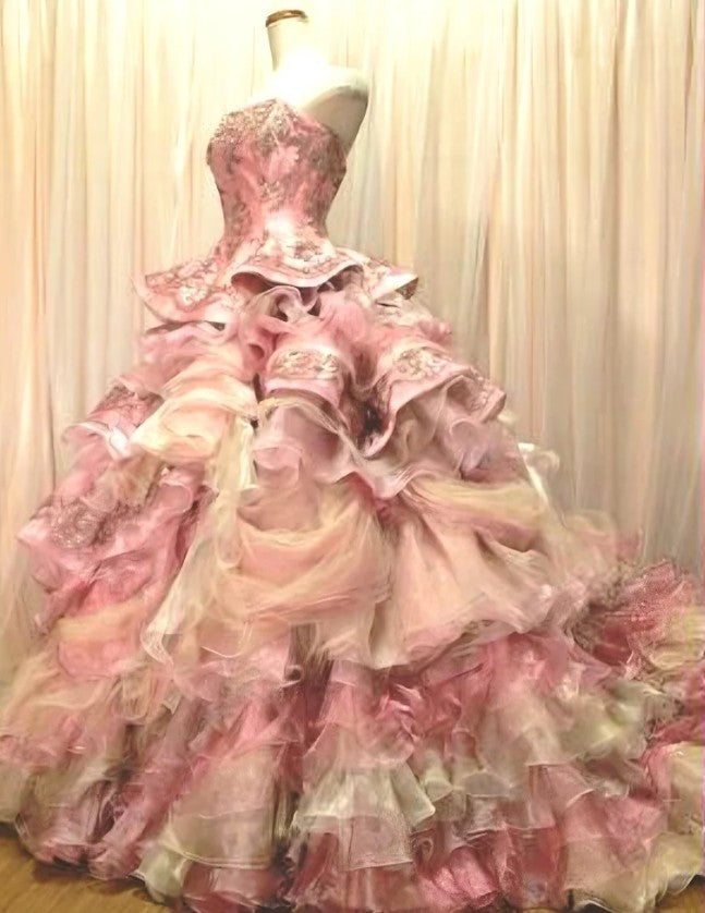 Sweet A-Line Strapless Satin Tulle Sequined Wedding Dress Beaded Diamond Long Ball Gown ED01585