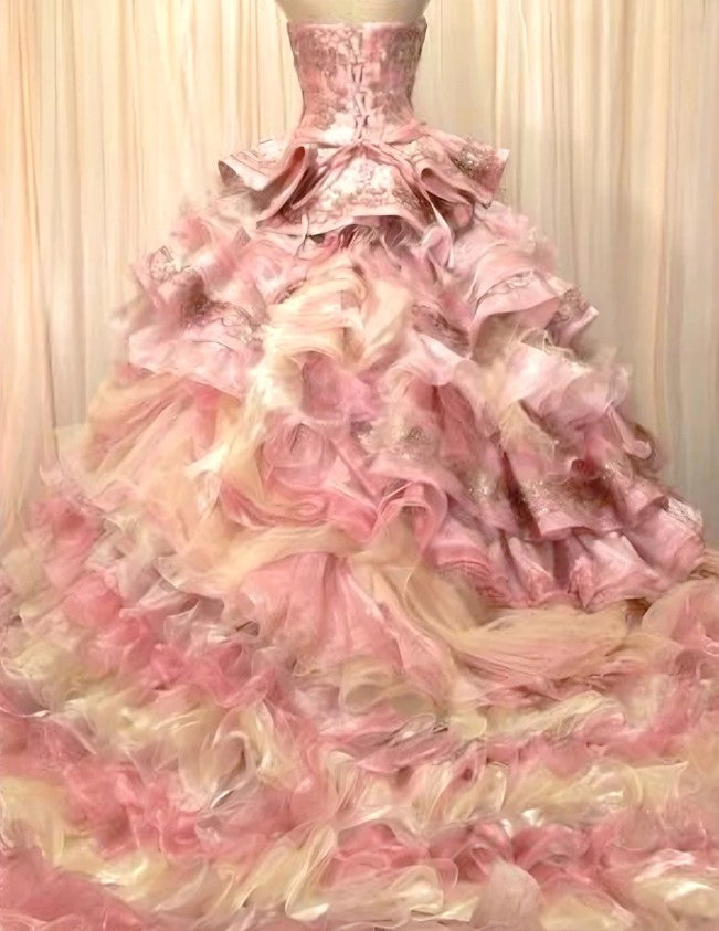 Sweet A-Line Strapless Satin Tulle Sequined Wedding Dress Beaded Diamond Long Ball Gown ED01585