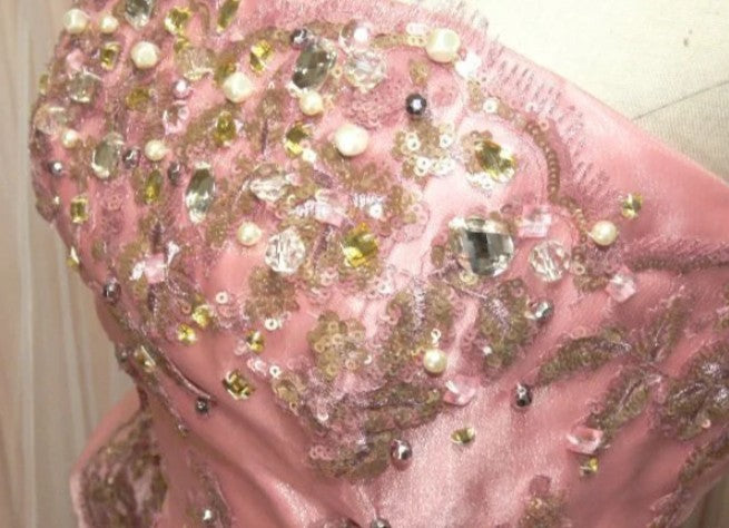 Sweet A-Line Strapless Satin Tulle Sequined Wedding Dress Beaded Diamond Long Ball Gown ED01585