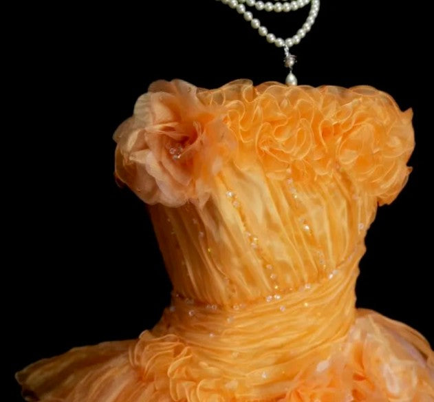 Sweet Orange Strapless Evening Dress Tulle Long Ball Gown ED01586