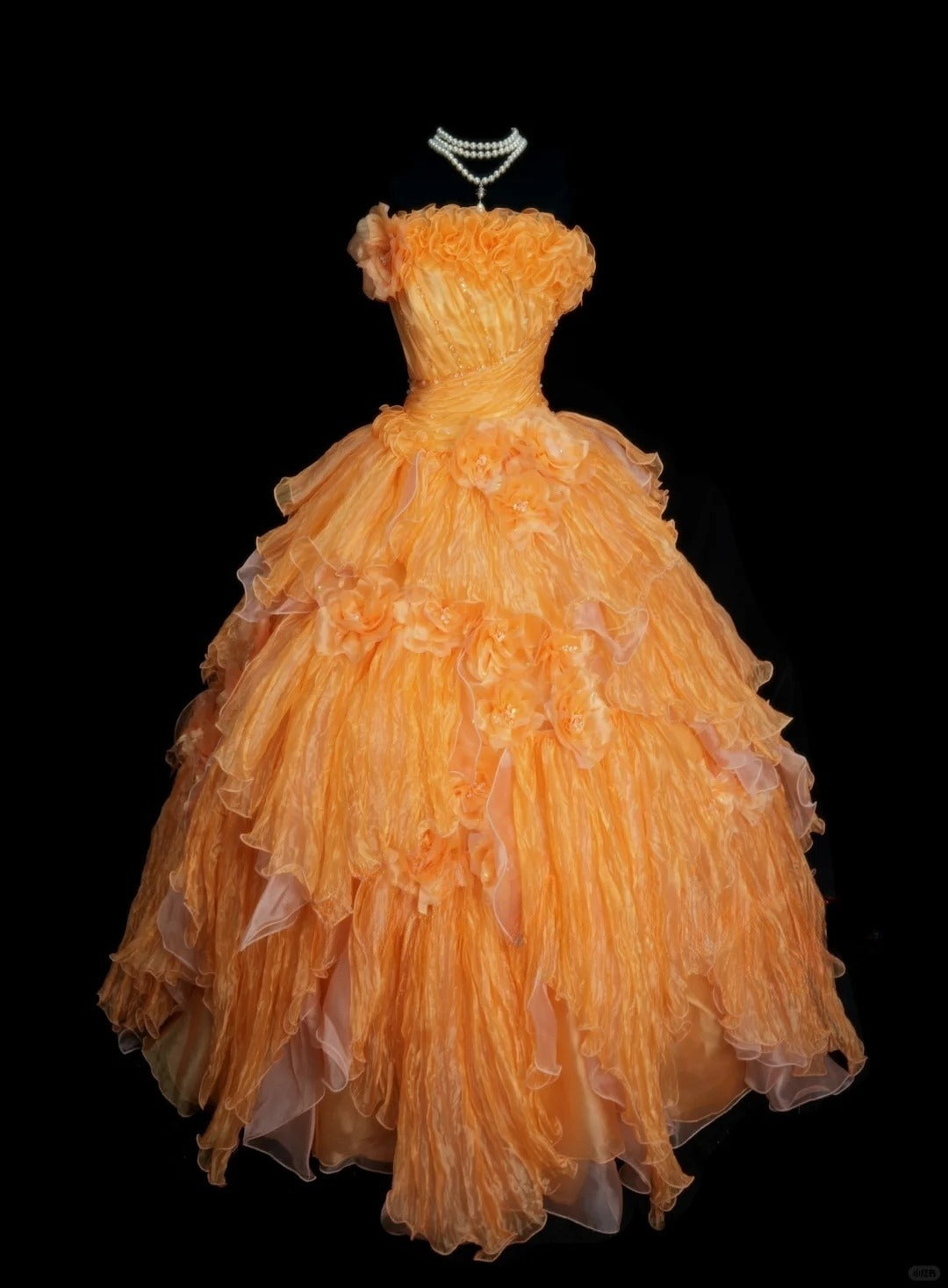 Sweet Orange Strapless Evening Dress Tulle Long Ball Gown ED01586