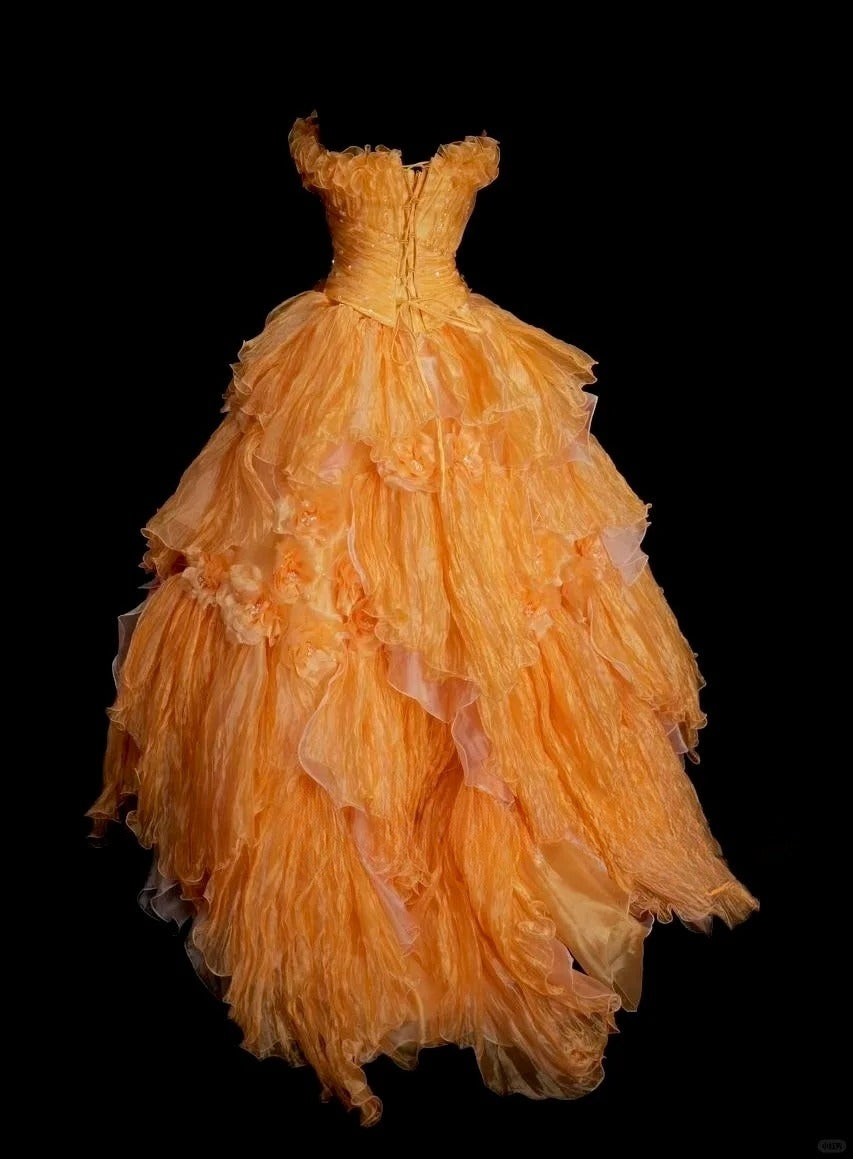 Sweet Orange Strapless Evening Dress Tulle Long Ball Gown ED01586