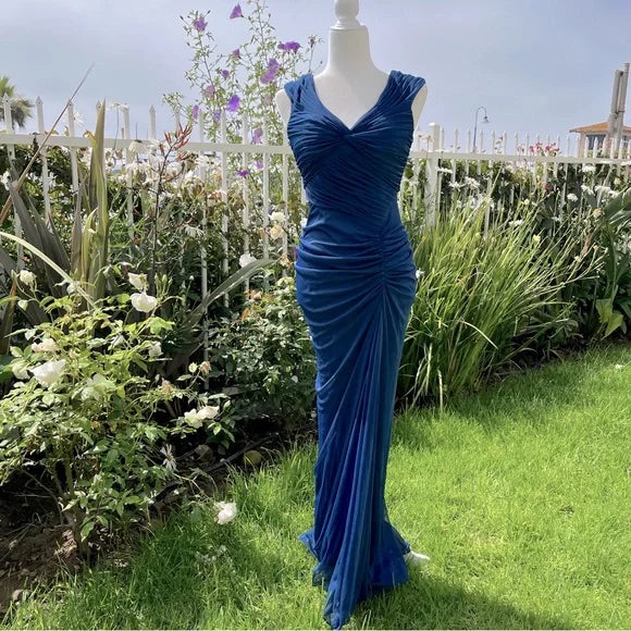 💎Vintage Midnight Blue Mermaid Gown 🎐V Neck Pretty Prom Dress for Events&Party ED01598
