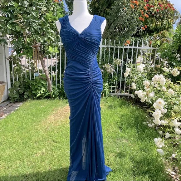 💎Vintage Midnight Blue Mermaid Gown 🎐V Neck Pretty Prom Dress for Events&Party ED01598