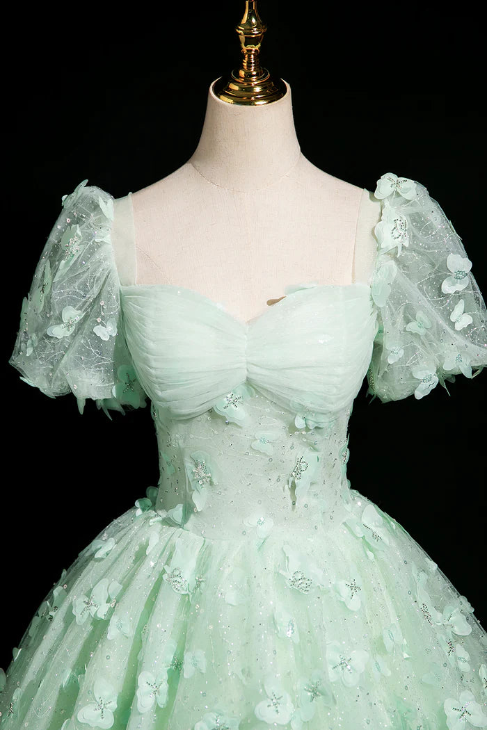 Robe de bal longue verte trapèze en tulle et paillettes, magnifique robe de soirée papillon 3D ED01605