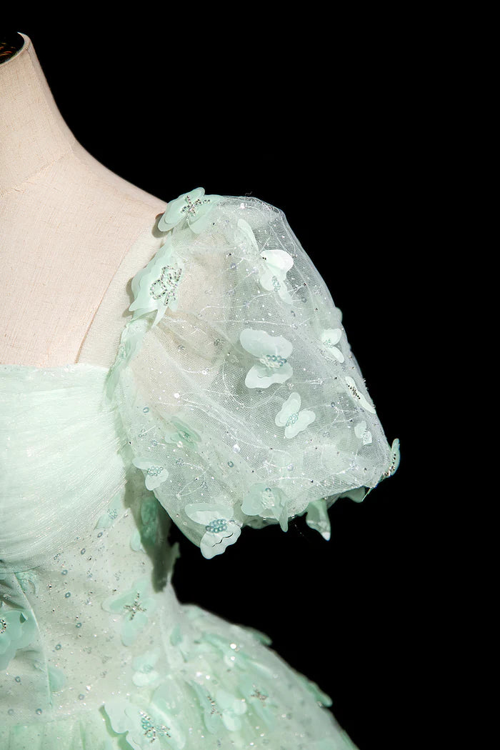 Robe de bal longue verte trapèze en tulle et paillettes, magnifique robe de soirée papillon 3D ED01605