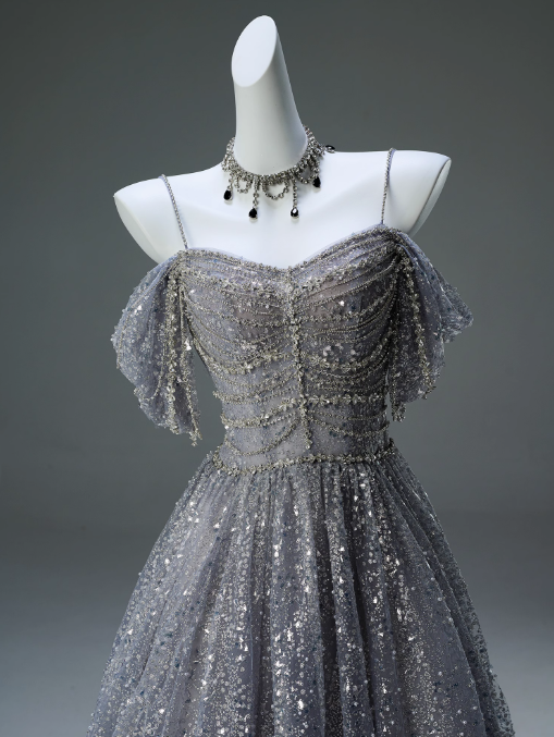Robe de bal longue trapèze à bretelles spaghetti et paillettes, robe de cérémonie pour adultes, ED01626