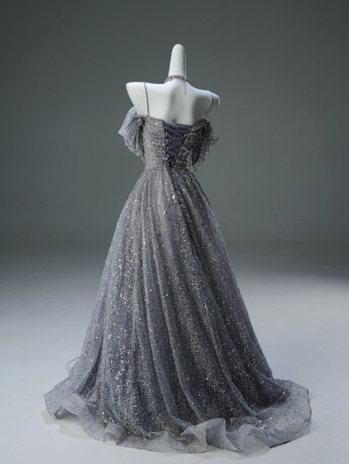 Robe de bal longue trapèze à bretelles spaghetti et paillettes, robe de cérémonie pour adultes, ED01626