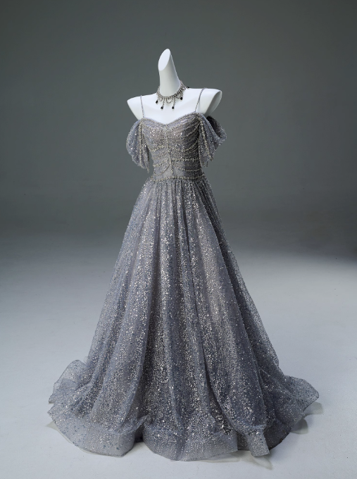 Robe de bal longue trapèze à bretelles spaghetti et paillettes, robe de cérémonie pour adultes, ED01626