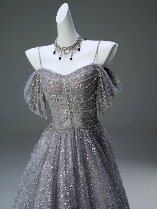 Robe de bal longue trapèze à bretelles spaghetti et paillettes, robe de cérémonie pour adultes, ED01626