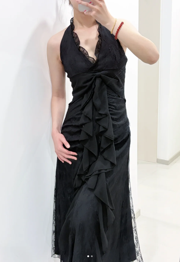 Sweet Black Halter A-Line Chiffon&Tulle Open Back Prom Dresses Birthday Dresses ED01642
