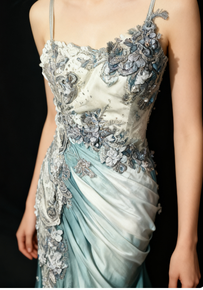 Elegant Chiffon Mermaid Spaghetti Strap Sequined Applique Long Prom Dresses🎐 Formal Evening Dresses ED01646