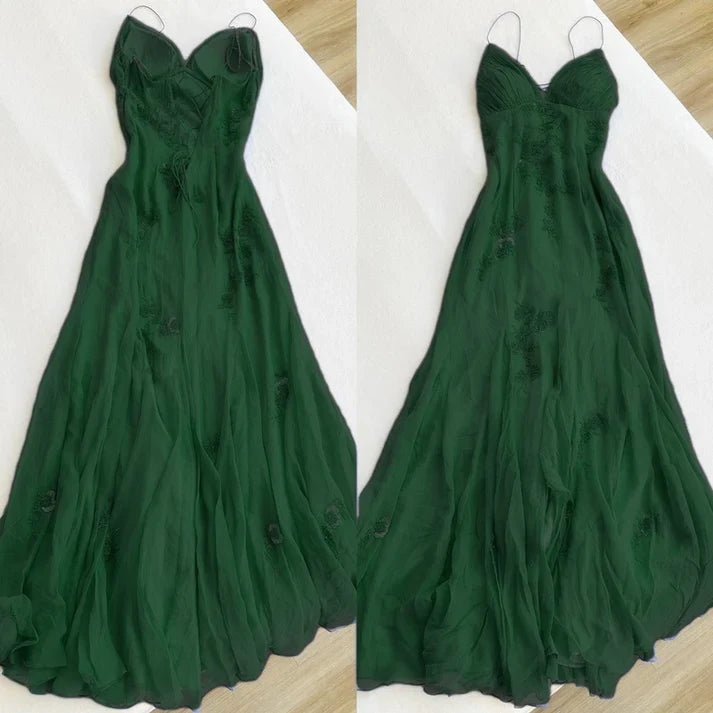 Pretty Spaghetti Straps V-neck Beaded Backless Prom Dresses Party Dresses ED01485