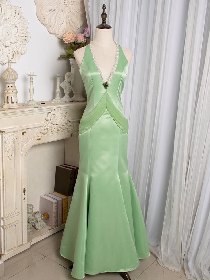 Vintage Light Green Mermaid Halter Satin Beaded Long Prom Dress ED0165 EvaFashionDress Vintage Light Green Mermaid Halter Satin Beaded Long Prom Dress ED0165 EvaFashionDress