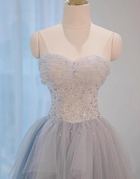 Robe de bal longue en tulle pailleté, décolleté en cœur, coupe trapèze, robe d'anniversaire, robe de remise de diplôme, ED01671