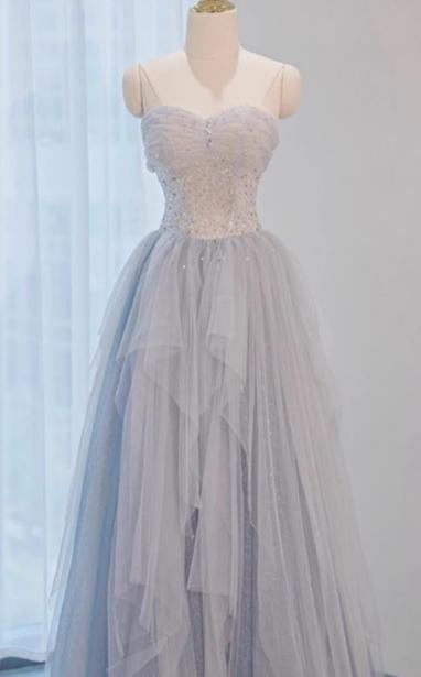 Robe de bal longue en tulle pailleté, décolleté en cœur, coupe trapèze, robe d'anniversaire, robe de remise de diplôme, ED01671