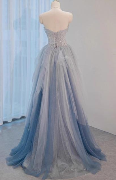 Robe de bal longue en tulle pailleté, décolleté en cœur, coupe trapèze, robe d'anniversaire, robe de remise de diplôme, ED01671
