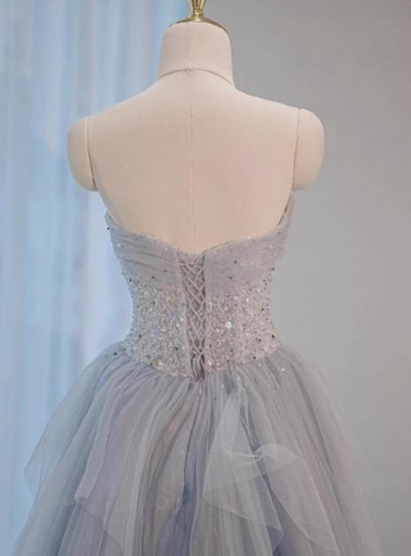 Robe de bal longue en tulle pailleté, décolleté en cœur, coupe trapèze, robe d'anniversaire, robe de remise de diplôme, ED01671