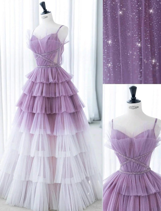 Robe de bal longue en tulle à paillettes et bretelles spaghetti, dégradé violet, pour anniversaire et remise de diplôme, ED01672