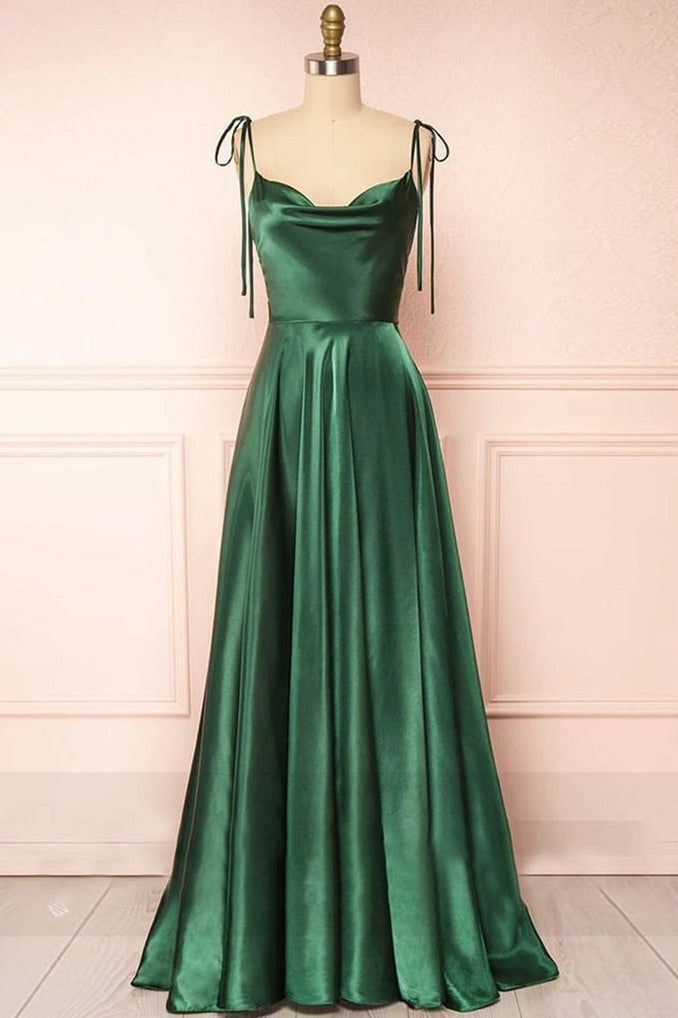 Spaghettiträger A-Linie Satin Schlichtes langes Ballkleid Brautjungfernkleid ED01683