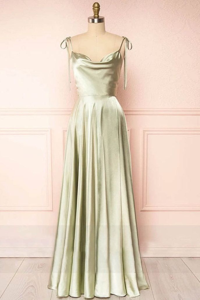 Spaghettiträger A-Linie Satin Schlichtes langes Ballkleid Brautjungfernkleid ED01683