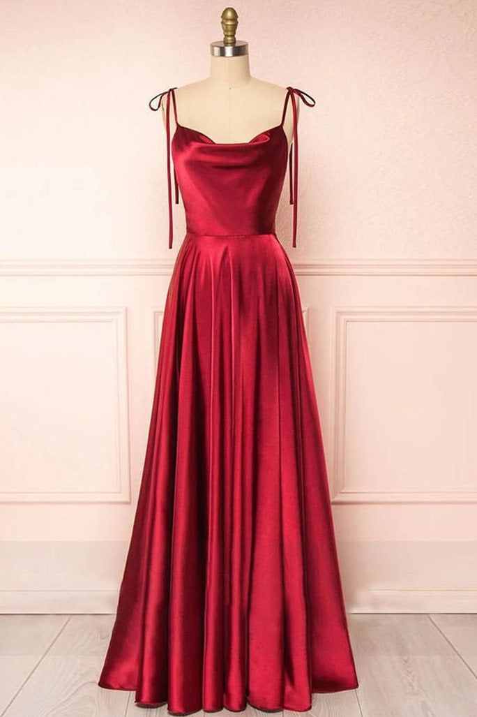 Spaghettiträger A-Linie Satin Schlichtes langes Ballkleid Brautjungfernkleid ED01683