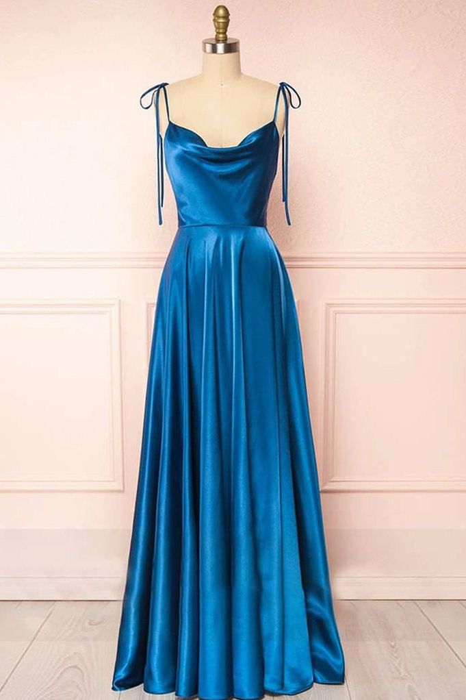 Spaghettiträger A-Linie Satin Schlichtes langes Ballkleid Brautjungfernkleid ED01683